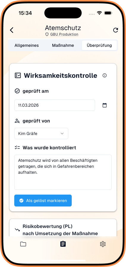 Screenshot der mobilen App
