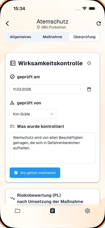 Screenshot der mobilen App