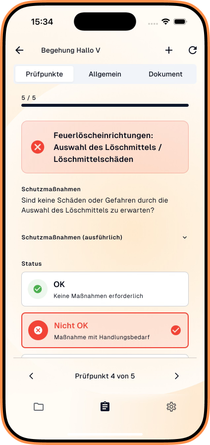 Screenshot der mobilen App