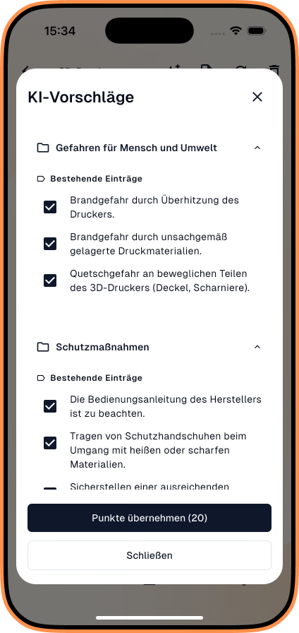 Screenshot der mobilen App