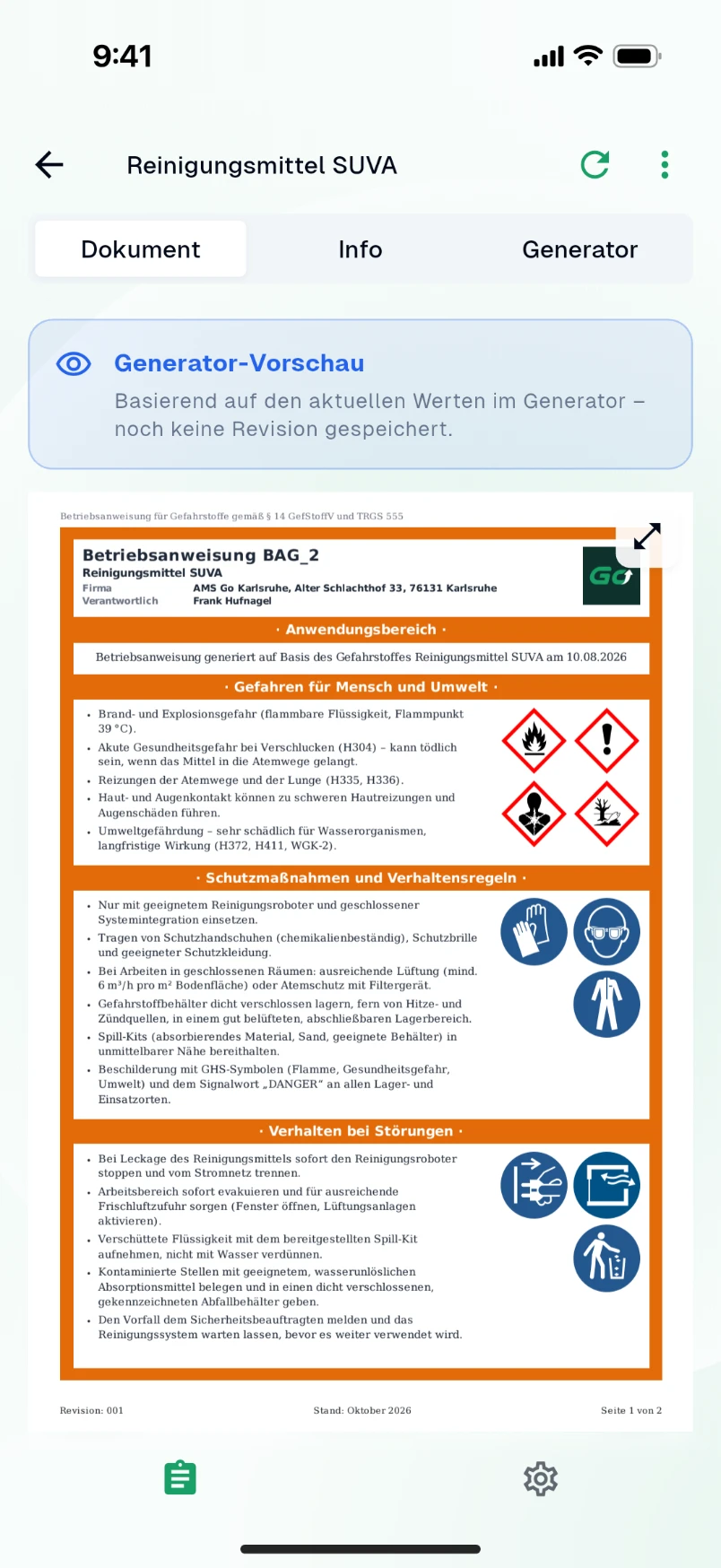 Screenshot der mobilen App