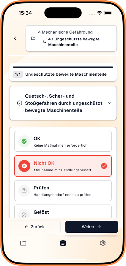 Screenshot der mobilen App