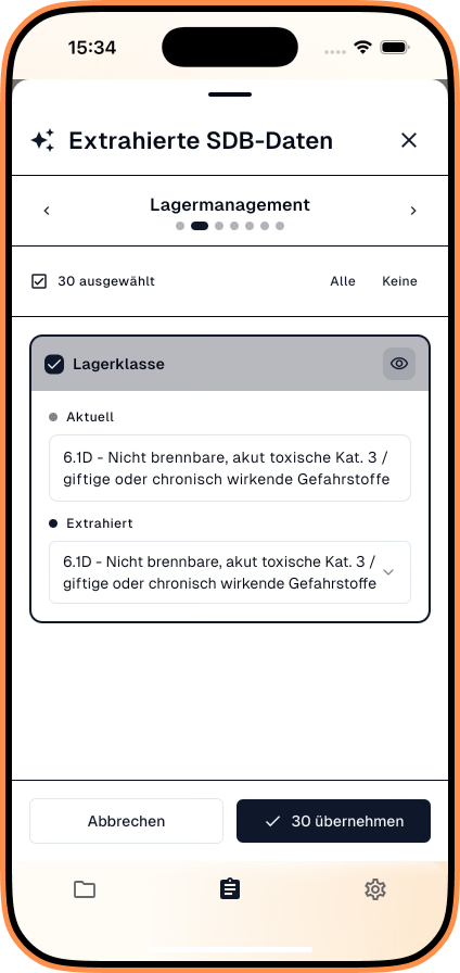 Screenshot der mobilen App